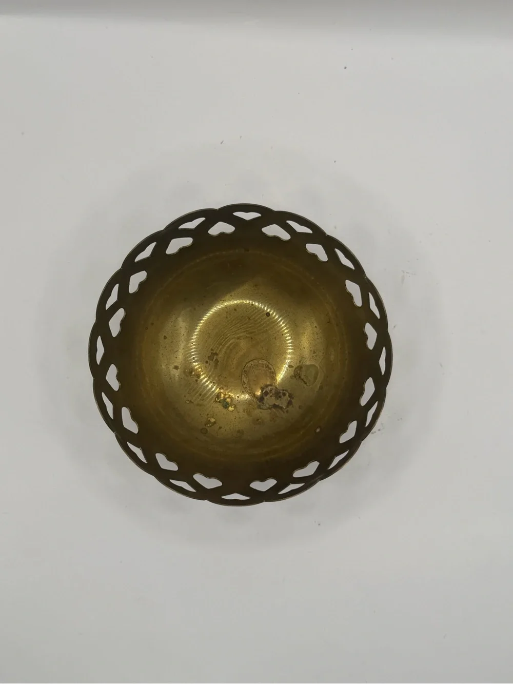 Vintage Brass Heart Cutout Scalloped Bowl Trinket Catchall Cottagecore